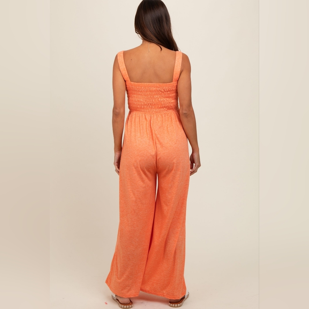 NWT Orange Smocked Wide Leg Maternity Jumpsuit - Picture 3 of 7